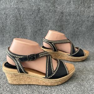 Nurture Lilithe Dark Blue Cork Wedge Platform Sandals Size 8 M Cross Stitch